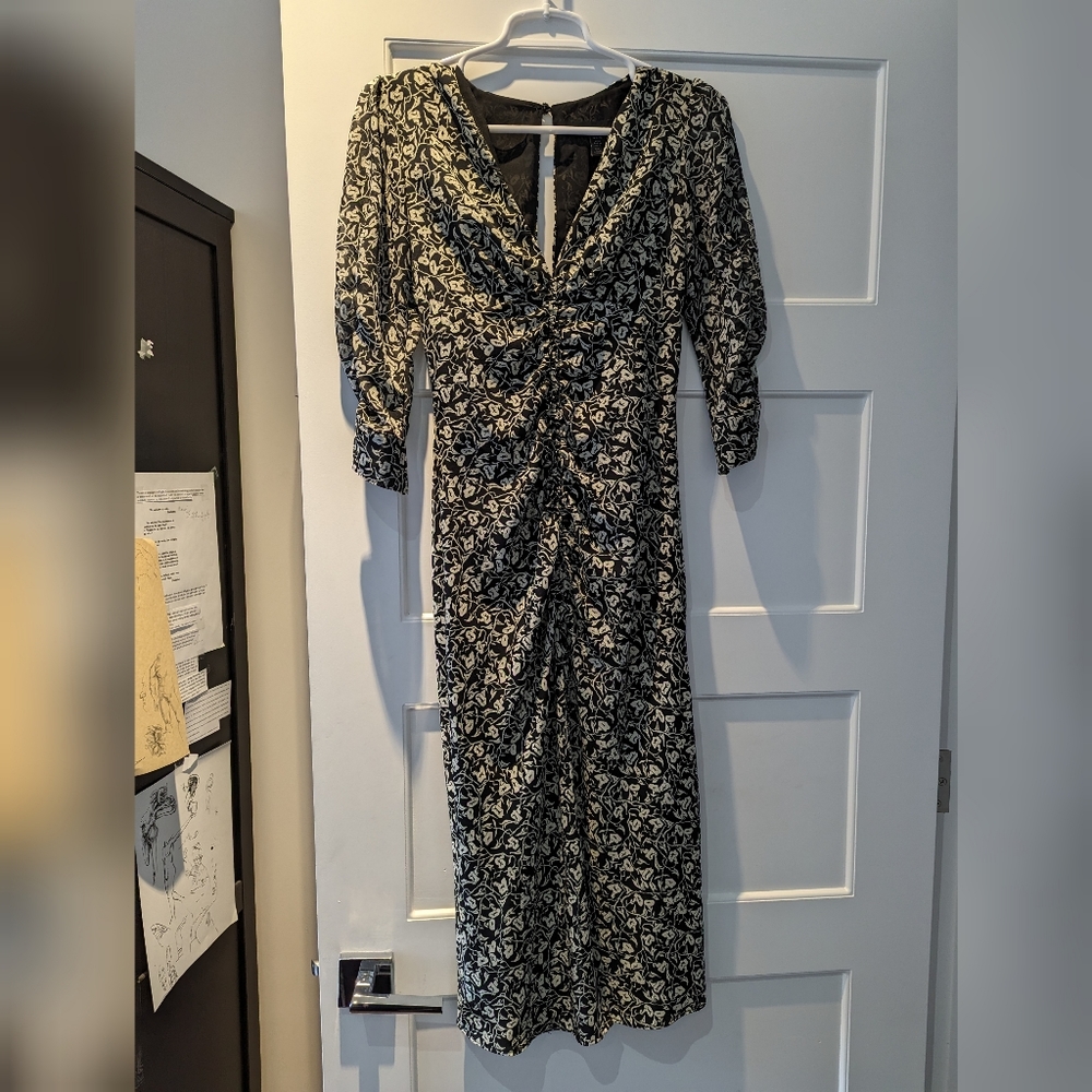 Topshop ruched floral midi dress, size US 2P